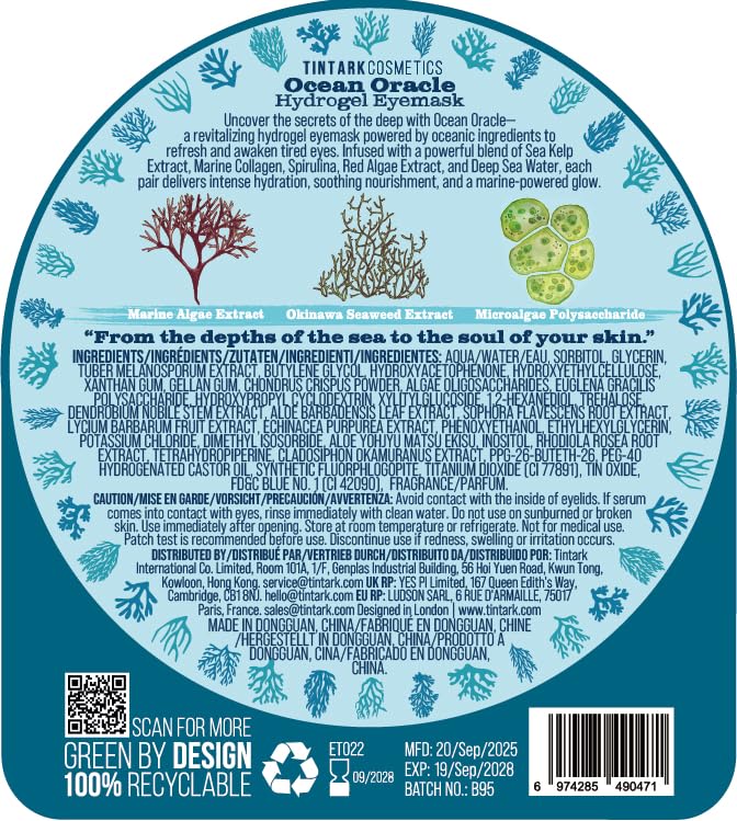 Ocean Oracle Hydrating Hydrogel Eye Patches 28 Pairs, 5-Min Soothing Eye Masks with Marine Algae & Seaweed Blend, Rejuvenating Eye Pads for Tired Eyes, Spa Relaxation Gifts for Women & Men