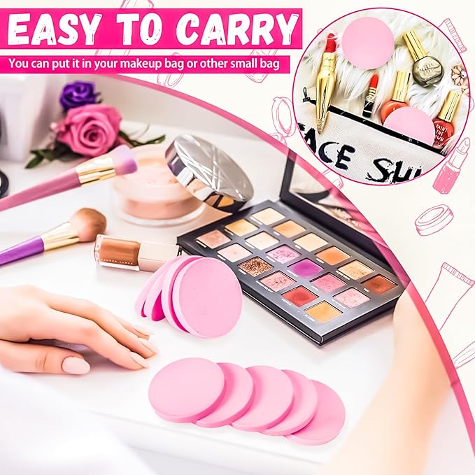 MotBach 100 PCS Pink Round Makeup Sponge, Cosmetic Sponge Round Foam Pad Eye Facial Powder Puff, Beauty Makeup Foundation Powder Blender for Women Lady All Skin Types Wet and Dry Dual Use