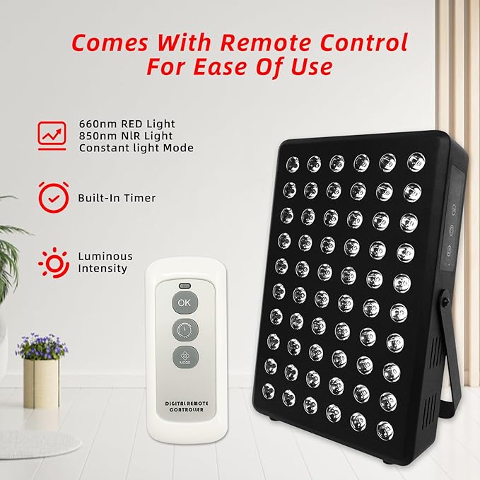 Red Light Therapy Panel for Body and Face, 660nm Red 850nm and Near Infrared Panel Built-in Timer, 60 LEDs High Power, Promote Sleep, Improve The Body, Relieve Muscle Fatigue(E300-Black)