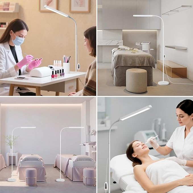 White LED Reading Floor Lamp, Bright 12W Dimmable Standing Light, Adjustable Gooseneck,3 Color Temperatures 5 Gears Brightness, Living Room Bedroom office Library Work makeup tattoo lash Desk Lamp