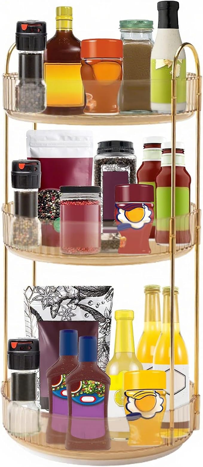 360 Rotating Makeup Organizer, Yellow, Unisex, 3 Tier Countertop Storage, Fits Cosmetics, Perfume, Skincare, Lipsticks