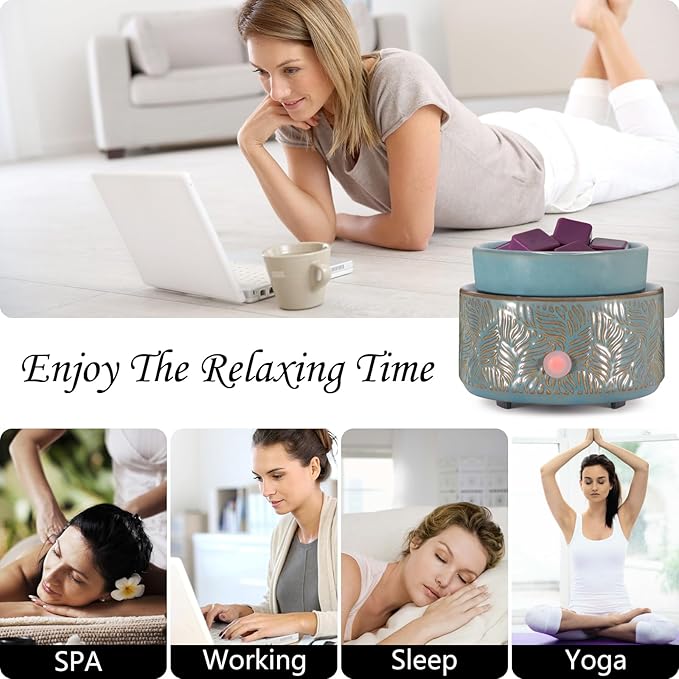 Electric Wax Melt Warmer 4-in-1 Candle Warmer for Scented Wax Melter Cute Ceramic Fragrance Wax Burner for Home Office Bedroom Deco Gift for Women Blue
