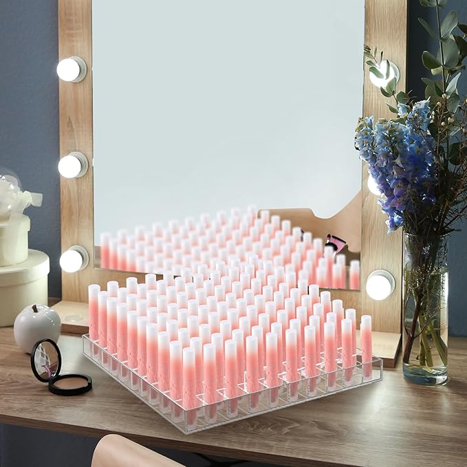 Mumufy Lipstick Holder Clear Acrylic Organizer Makeup Lip Gloss Organizer Plastic Cosmetic Display Case for Lipstick Brushes Bottles Perfume Essential Drawer Vanity Bathroom (100 Slot)