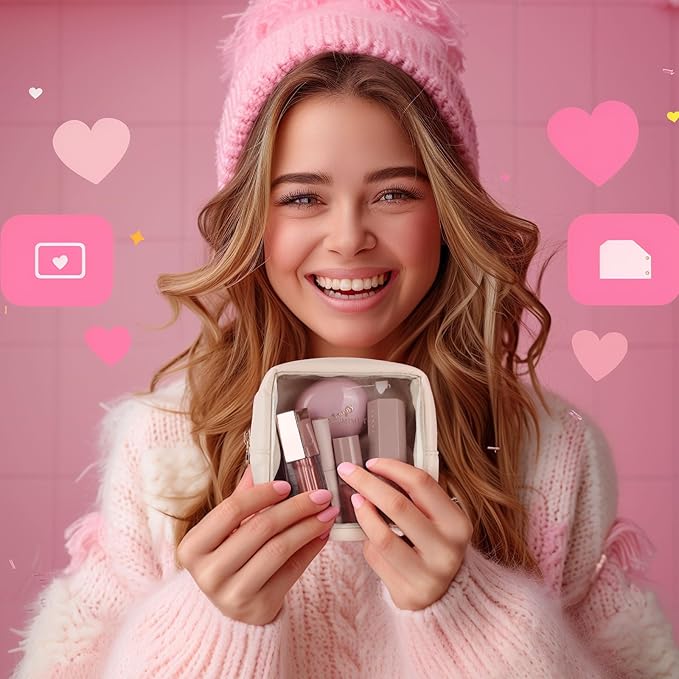 Pocmimut Makeup Bag,Mini Makeup Bag Cute Pouch Purse Organizer Travel Essentials,Clear Makeup Pouch for Car Accessories for Women,Purple