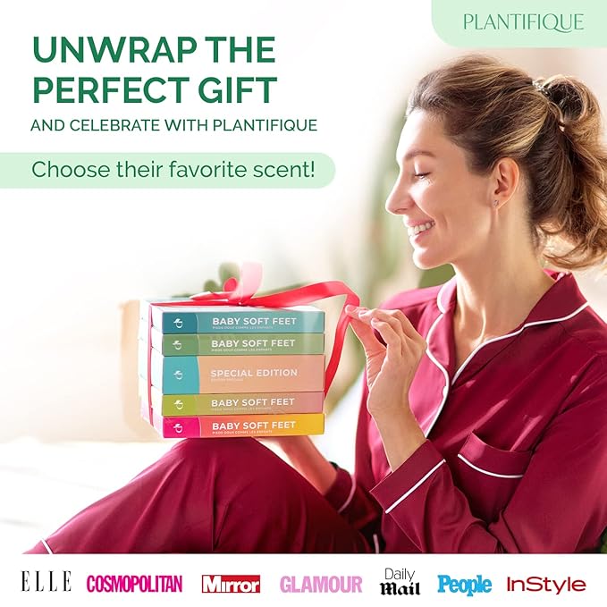 PLANTIFIQUE Foot Peeling Mask 4 Pack | Dermatologically Tested Repairs Heels & Removes Dry Dead Skin for Baby Soft Feet | Exfoliating Foot Peel Mask for Dry Cracked Feet | Peach