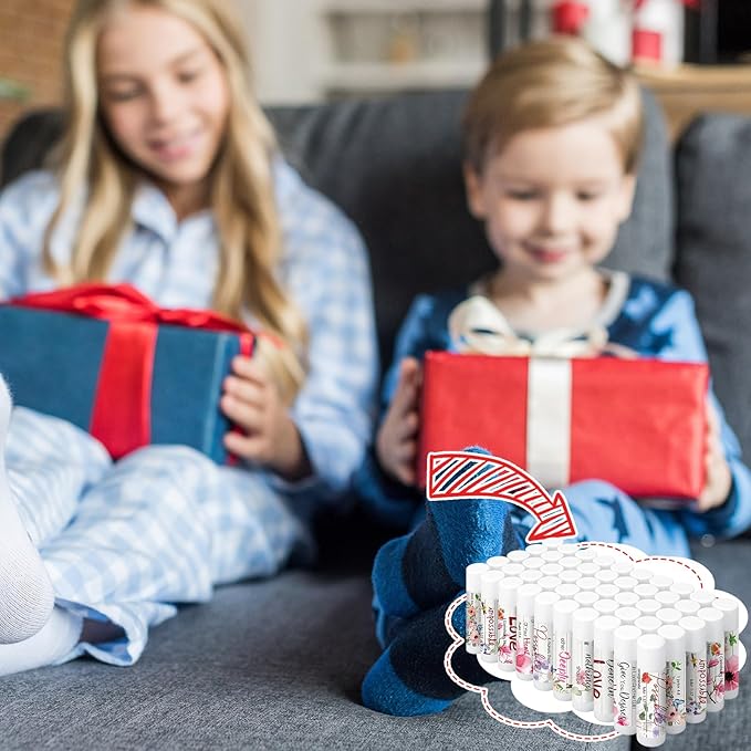 50 Pcs Christmas Christian Lip Balm Bulk Bible Verses Lip Balm Scripture Christian Gifts for Women Faith Religious Church Party Favor Inspirational Gift for Coworker Staff Employee(Wildflower)