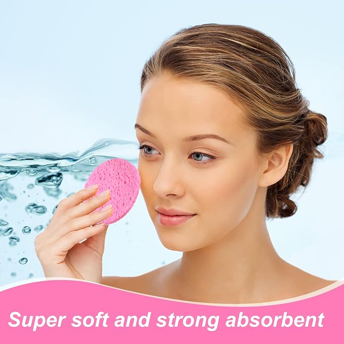 Geiserailie 50 Pcs Compressed Facial Sponges Facial Makeup Natural Cosmetic Spa Sponges for Women Cleansing, Exfoliating Mask, Makeup Removal, Dead Skin, and Dirt, Travel Accessories(Pink)