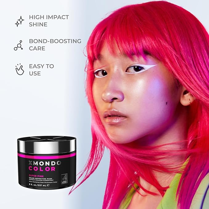 XMONDO Hair Color Super Pink Hair Healing Semi Permanent Color | Vegan Formula with Hyaluronic Acid to Retain Moisture, Vegetable Proteins to Revitalize, and Bond Boosting Technology, 8 Fl Oz 1-Pack