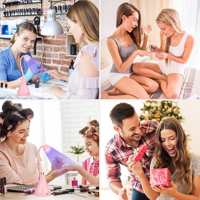 UV LED Nail Lamp, Portable Mini Nail Dryer, 360ยฐ Rotatable Hands Free Quick Gel Nail Light, Nail Polish Curing Lamp Flash Cure Light for Nails Great for DIY Home & Salon Manicure (Pink)