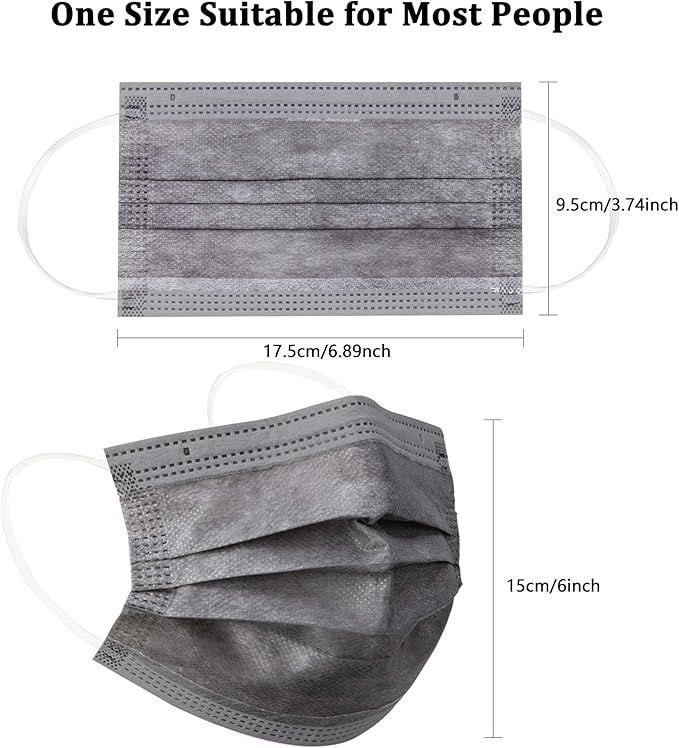 akgk 100PCS Grey Disposable Face Masks, 3-Ply Breathable Grey Face Mask For Adults