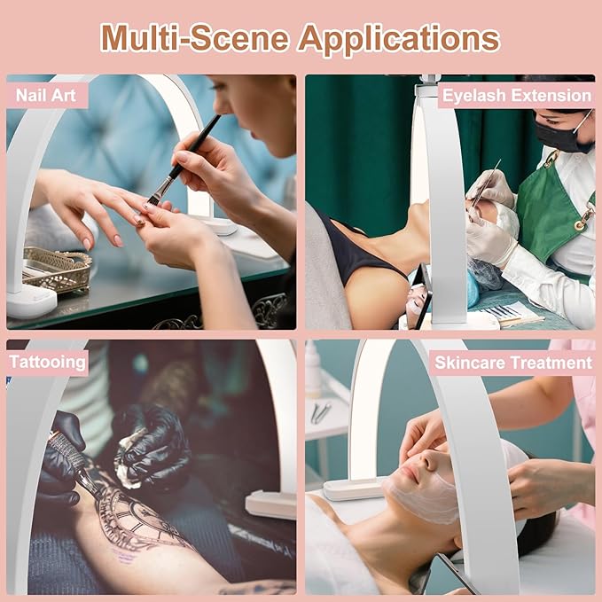 TONYFUL Large Half Moon Light for Nail Desk, 31" 45W Arch Light with Phone Holder, Foldable Manicure Lamp, Stepless Dimming & 3 Color Temperature, Led Desk lamp for Nail, Tattoos, Eyebrows, Beauty