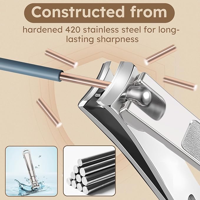 Toenail Clippers for Thick Nails for Seniors, Ingrown Nail Clippers for Men Angled Head, Toe Nail Clippers Long Handled Wide Jaw Opening with Catcher, Fingernail Clipper Sharp Curved Blade