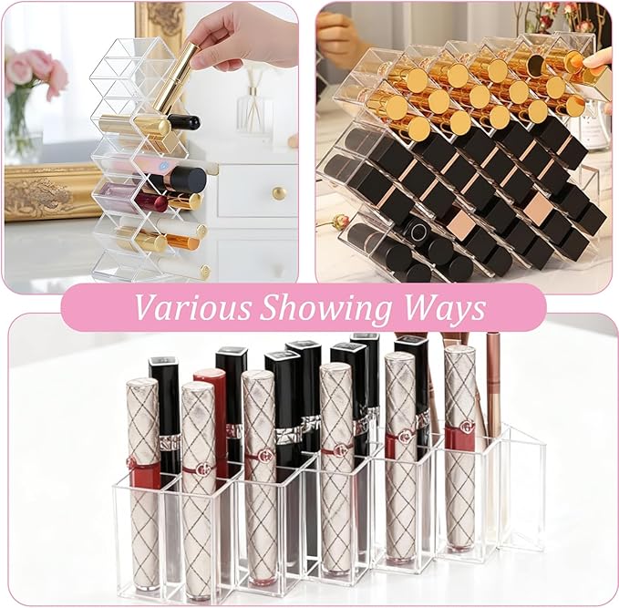 4 Pcs Lipstick Holder Organizer 16 Spaces Acrylic Stackable Fish Shape Lipstick Tower, Lip Gloss Storage Stand, Lipsticks Organizer Case Vertical for Lipgloss Organizers Makeup Vanity Display, Clear