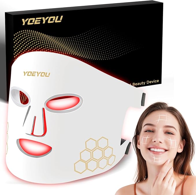 Red Light Therapy for Face, Infrared LED Face Mask Light Therapy 4 Light Waves with 850nm Near Infrared, Portable Rechargeable Red Light Therapy Mask Skincare Device for Facial Rejuvenation