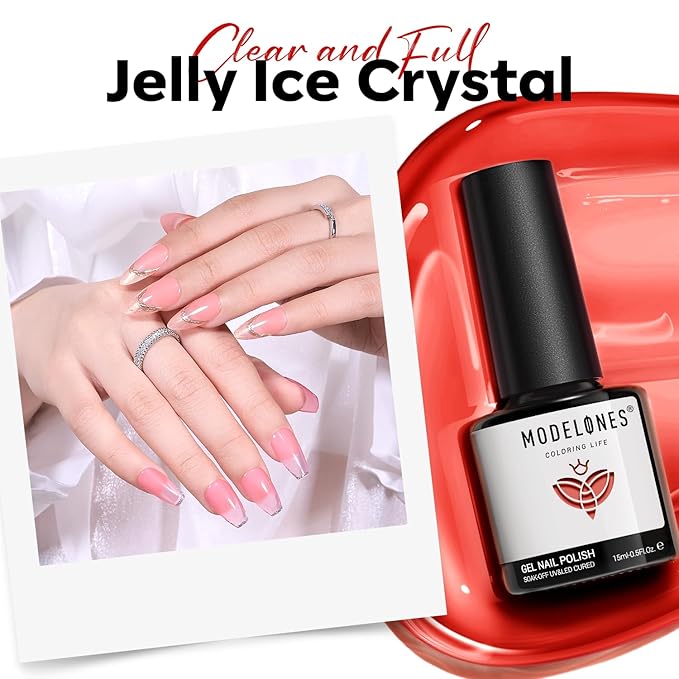 modelones Red Gel Nail Polish Jelly Translucent Gel Polish Christmas Red Neutral Sheer Nails Soak Off LED Nail Lamp Manicure Salon Gift 15 ML