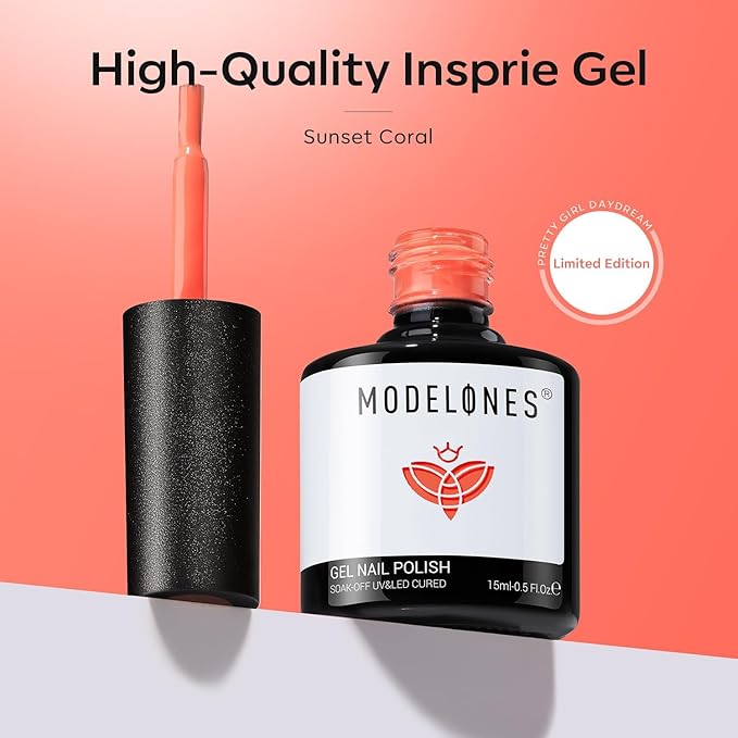 modelones Peach Gel Nail Polish, 15 ML Carly Coral Orange Color Fall Gel Polish Soak Off Led Autumn Nail Art Gel Manicure Salon DIY Gifts