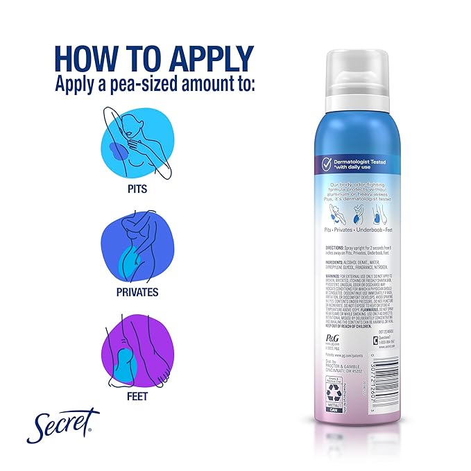 Secret Whole Body Deodorant Spray for Women, Lilac & Waterlily Scent, Aluminum Free Deodorant Spray, 72 HR Odor Protection, 3.5 oz