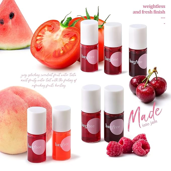 bayfree Lip Tint Stain Set, Korean Water Tint Lightweight Non-sticky, Waterproof Long Lasting Liquid Blush & Lip Stain, Transfer-Proof, Matte Finish Lip Color Makeup (made into jam)