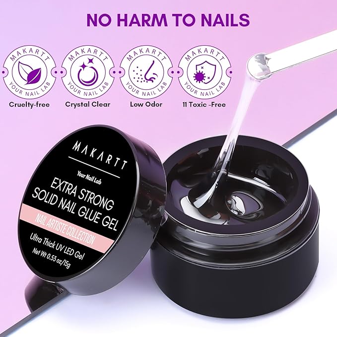 Makartt Solid Nail Glue Gel: Extra Strong Gel Nail Glue for Press On Nails & Fake Tips Long-Lasting Strong Adhesion Nails Glue for Acrylic Nails Clear 3D Gels for Nail Art Home Salon UV Light Cured