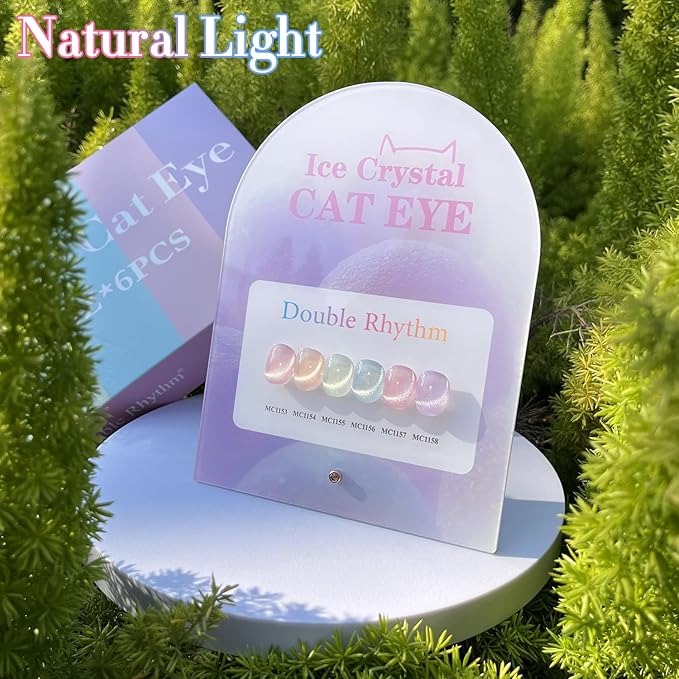 Double Rhythm Cat Eye Gel Nail Polish Set of 6 Same Color Same Bottle 0.5 Oz Shimmer Glitter with Magnet Holographic Reflective Magnetic UV Nail Polish Kit (Silver Nude Pink Blue Purple-T6-28)