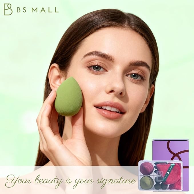 Makeup Sponge Set BS-MALLTriangle Puff 14 Pcs for Liquid, Cream, and Powder, Multi-colored Makeup Sponges and Mini Makeup Sponge (Green Red)