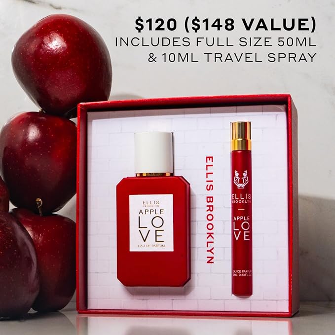 Ellis Brooklyn APPLE LOVE Eau De Parfum Gift Set- Perfume for Women, Amber Gourmand, Apple Scented, Vegan, Cruelty-Free, Sustainable Ingredients, Made in USA, 50ml and 10ml