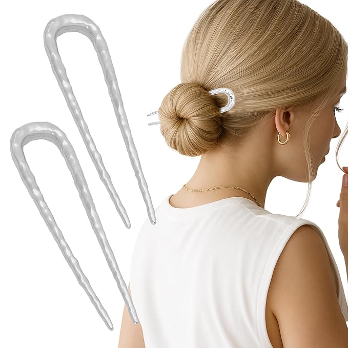 2PCS 3.8Inch French Hair Pins U-Shaped Pins for Women and Girls Fashion Metal Hair Pin French Twist Hair Pins for Buns, Updos,Stylish and Functional(set2-silver)