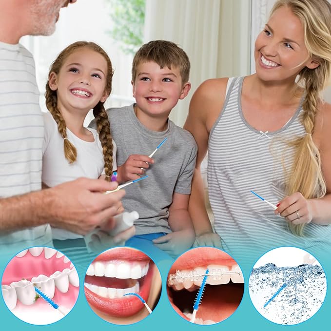 250 Pieces Dental Floss Picks, Silicone Interdental Brushes with Case Dental Brushes Dental Picks Blue Tooth Floss Picks for Teeth Cleaning(Blue)