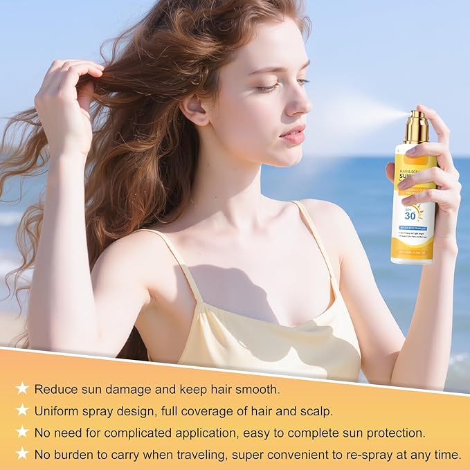 2PCS Ultimate Hair & Scalp Sunscreen Spray SPF 30, Weightless Non-Greasy Protection, UV Protection Spray for Color-Treated Hair, Scalp Sunblock Prevents Fading & Dryness, Beach & Pool Essentials
