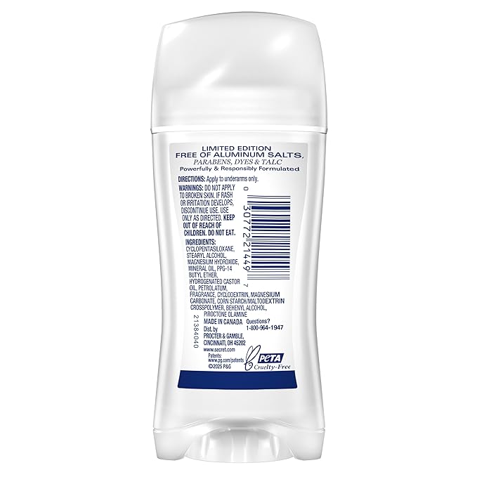 Secret Aluminum Free Deodorant for Women, 48hr Odor Protection with Pro-Hyaluronic Acid, PH Balancing Minerals, Holiday Dry Solid, Spoonful of Sugar with Glazed Crème & Vanilla Custard Scent, 2.4 oz