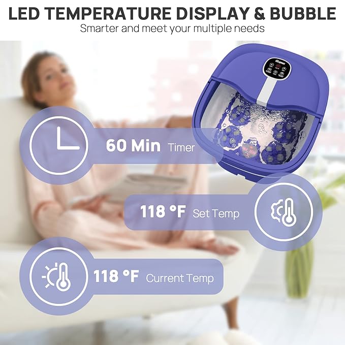 HOSPAN Collapsible Foot Spa Electric Rotary Massage, Foot Bath with Heat, Bubble, Remote, and 24 Motorized Shiatsu Massage Balls. Pedicure Foot Spa for Feet Stress Relief - FS02A