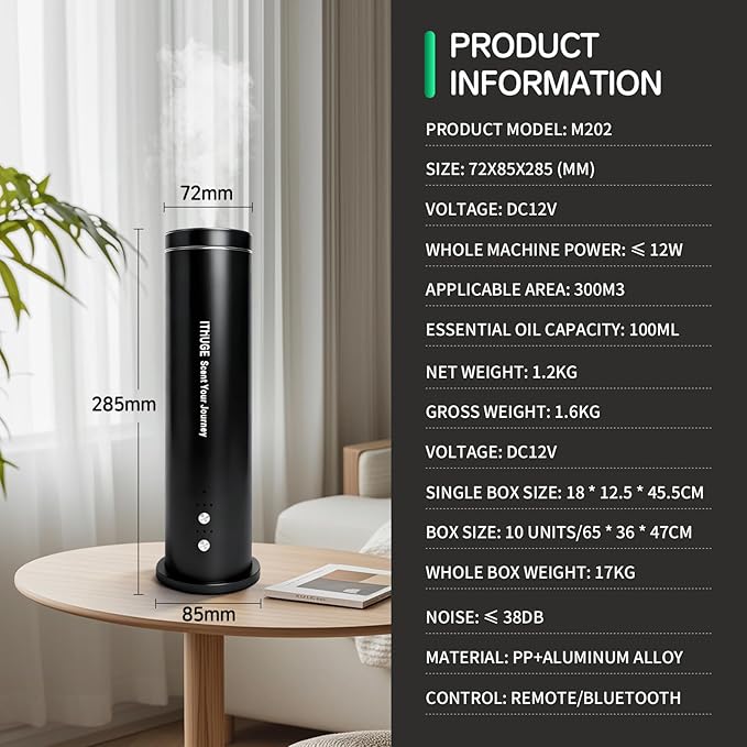 Waterless Essential Oil Diffuser for Large Room, 1200 Sq Ft Coverage with Bluetooth App & Remote Control with 100ml Empty Bottle, Cold Air Aromatherapy Machine for Home Office, Quiet Operation(M202B)