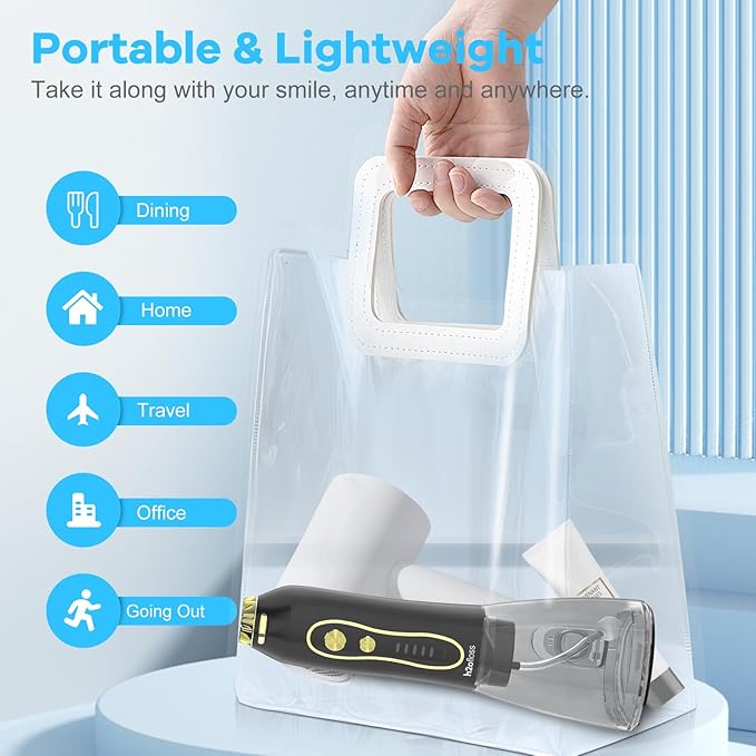 H2ofloss Water Dental Flosser Teeth Pick -Portable Oral Irrigator with 5 Modes, Rechargeable IPX7 Waterproof Orthodontic Teeth Cleaner Pick Cordless for Home Travel-300ml Water Tank Gold