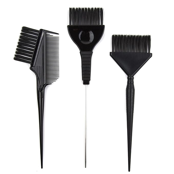 Hair Dye Brush Set - 3 Tint Brushes for Hair Color and Treatments - Extra Wide Brush - Pintail Brush - Emperor Brush - Variety Set Salon Color Brushes (Black)