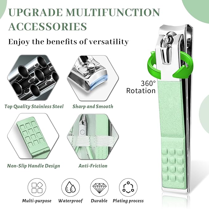 Manicure Pedicure Set, Nail Clipper Set for Men Women, Professional Manicure Kit Pedicure Kit, Nail Care Kit with Green Travel Leather Bag, Set 12 in 1