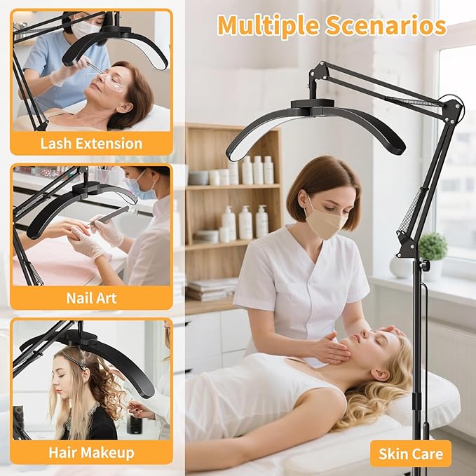 New Upgrad 2-in-1 Lash Light for Eyelash Tech, Foldable LED Half Moon Floor Lamp, Esthetician Light for Tattoo Art, Nail, Craft,Extensions - Adjustable Brightness Color, Rotating Arm(Black)