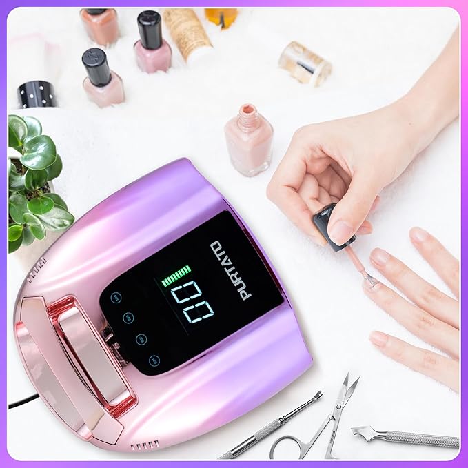 Professional Rechargeable 96W UV LED Portable Cordless UV Light for Nail Lamp Machine with Removable Stainless Steel Bottom,4 Timer Setting and Smart Sensor Nail Dryer (Gradient Purple)