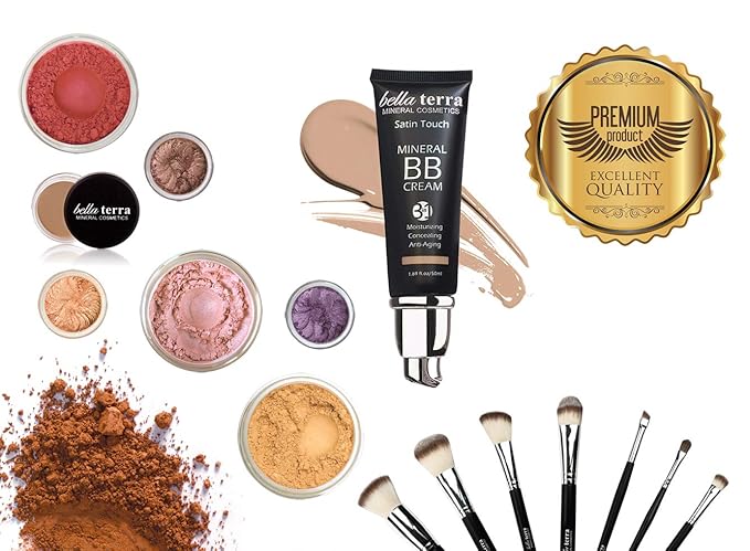 BellaTerra Cosmetics 10-Piece Makeup Brush Set – Travel Compact Vegan & Cruelty-Free Tools with Soft Synthetic Bristles – Black Handle Brushes for Foundation, Powder, Blush, Eyeshadow, and Highlight