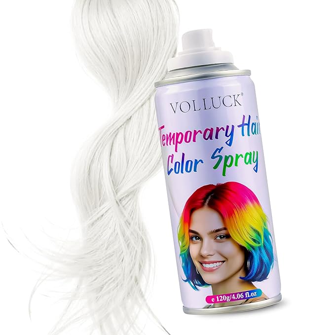 Hair Color Spray, Temporary Hair Dye for Women & Men, Vibrant Colors Hair Wax Gray Hair Cover for Party, Halloween, Cosplay (White, 120 ML)