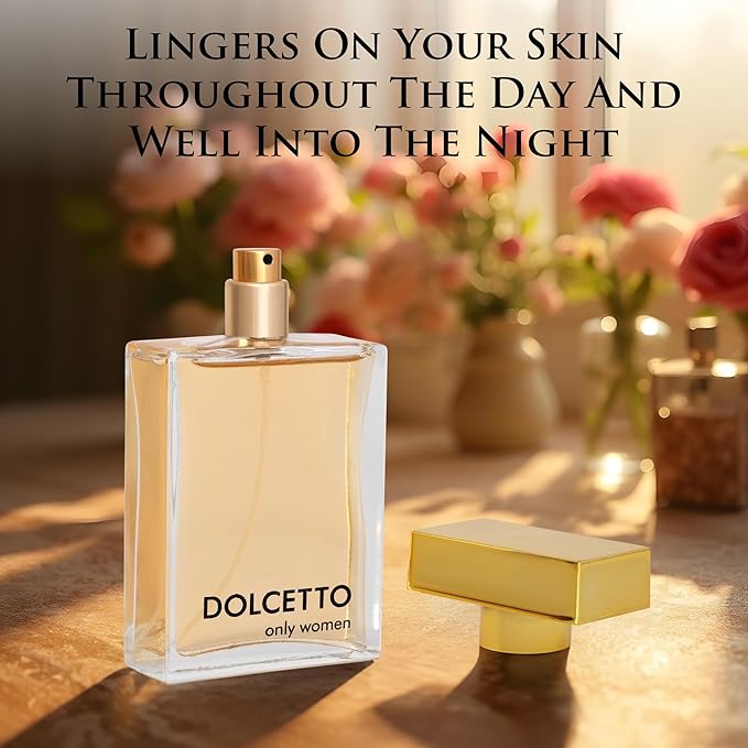 Dollceto Only for Women Eau De Parfum - Floral Fruity Fragrance - Top Notes of Bergamot, Citrus Mandarin, Lychee & Sweet Peach - Base of Vanilla, Haitian Vetiver, Warm Amber - Elegant 100ml Bottle