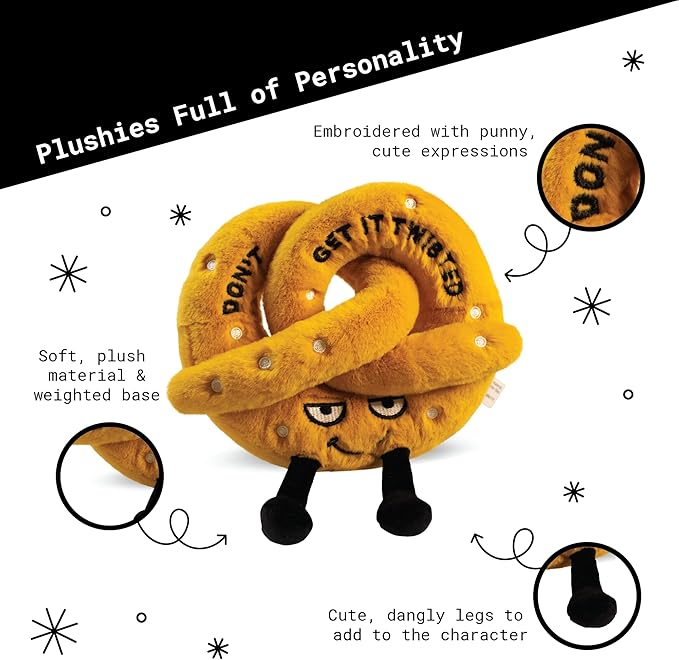 Punchkins Pretzal Plushie - Don't Get It Twisted Sassy Preztal Plush, Funny & Cute Food Plush Toy for Gifting