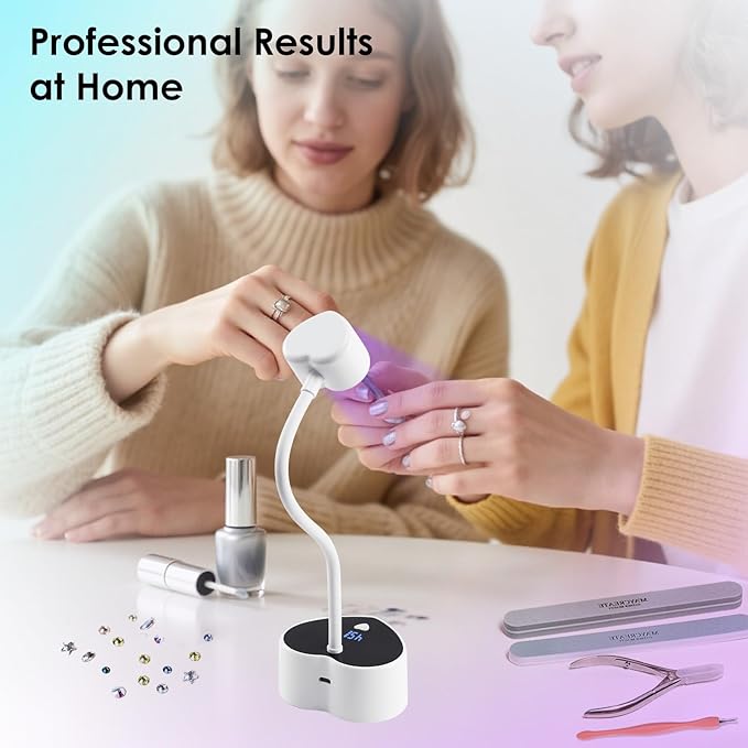 Onite UV Light for Gel Nails with Auto Sensor - 30W LED Fast Curing for Gel X Nails, Rechargeable Heart-Shaped Gooseneck Design, Timer & Portable Mini Manicure Tool