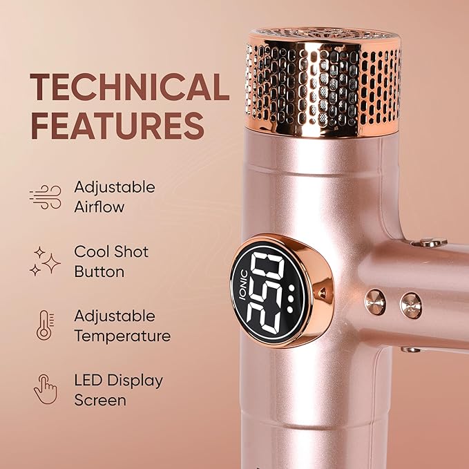 RUBY RAE Ionic Hair Dryer 2000W, Professional Dual Voltage Blow Dryer with Diffuser, Lightweight Design, Fast Drying, Low Noise Technology, 3 Magnetic Attachments Suitable for All Hair Types