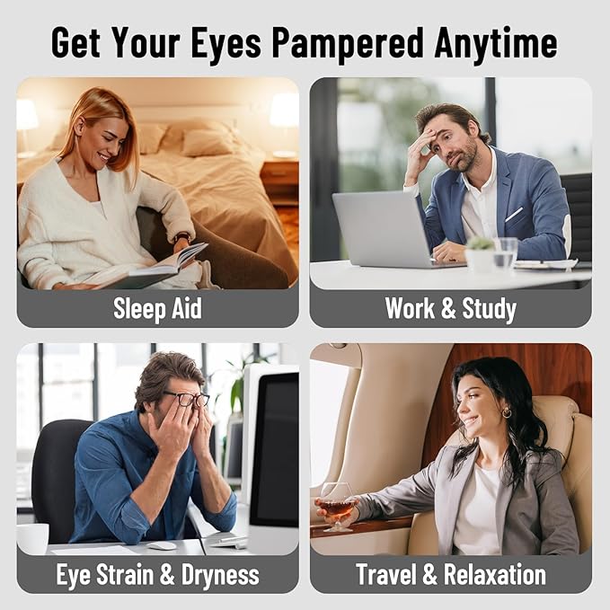 Cordless Heated Eye Mask for Dry Eyes, Eye Mask for Dry Eyes, Washable Eye Heating Pad, Electric Warm Eye Compress, Gifts for Women Men (Blue Grey)