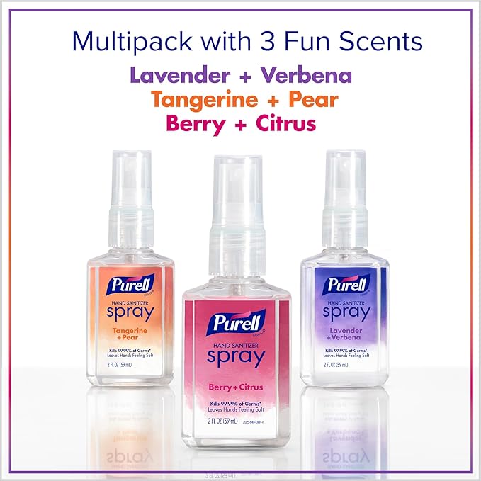 PURELL Hand Sanitizer Spray, Infused with Essential Oils, Scented Variety Pack, 2 fl oz Travel-Size Bottle (Pack of 6) - 2026-04-ECMP