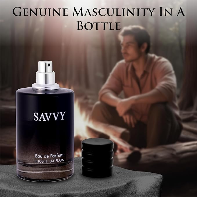 Savvy for Men Eau De Parfum - Sophisticated Male Fragrance Composition of bergamot, Pepper, Lavender, Star Anise & Nutmeg - Base of Peppery & Vanilla - Go-To Daily Scent - Elegant 100ml Bottle