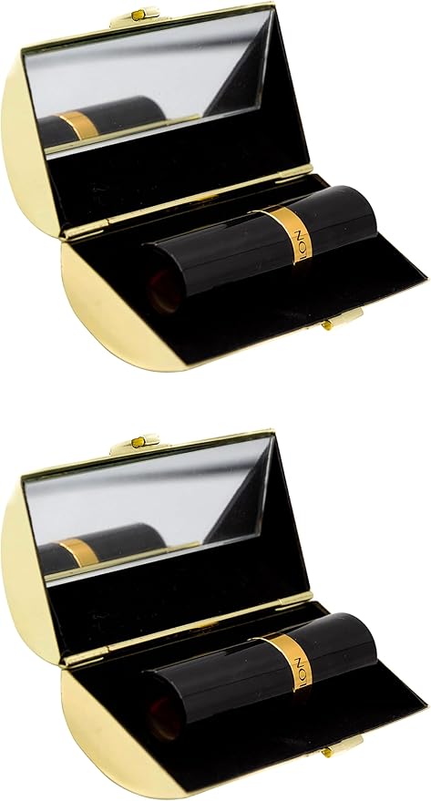 Stephanie Imports Set of 2 Capsule Shaped Lipstick Cases With Glass Mirror (Reflective Gold)