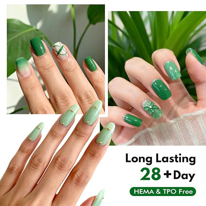 FZANEST Green Gel Nail Polish Set,30pcs 12ml Hema-free Tpo-free Spring Gel Polish Kit With Top Base Coat Nail Art Manicure Salon DIY at Home for Women
