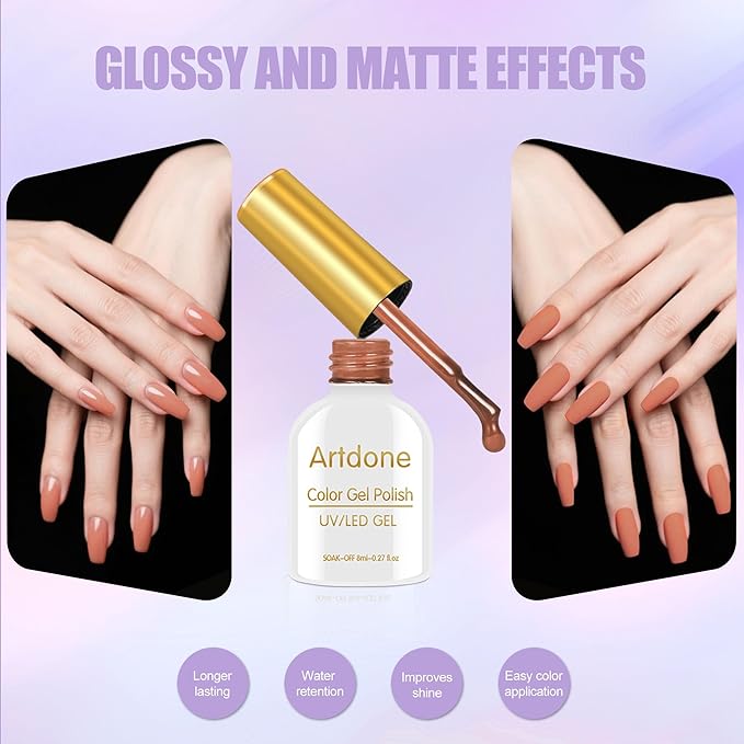 Artdone Sheer Gel Nail Polish Set Jelly UV Gel 6 Colors Translucent Milky White Pink Nude Brown Colors Nail Polish For All Seasons