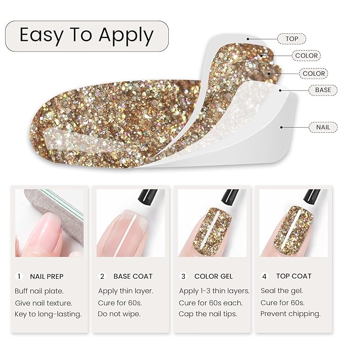 MAYCHAO 15ML Champagne Glitter Gel Nail Polish 1Pc Champagne Gel Polish Soak Off UV LED Nail Polish Nail Art Starter Manicure Salon DIY at Home, 0.5 OZ